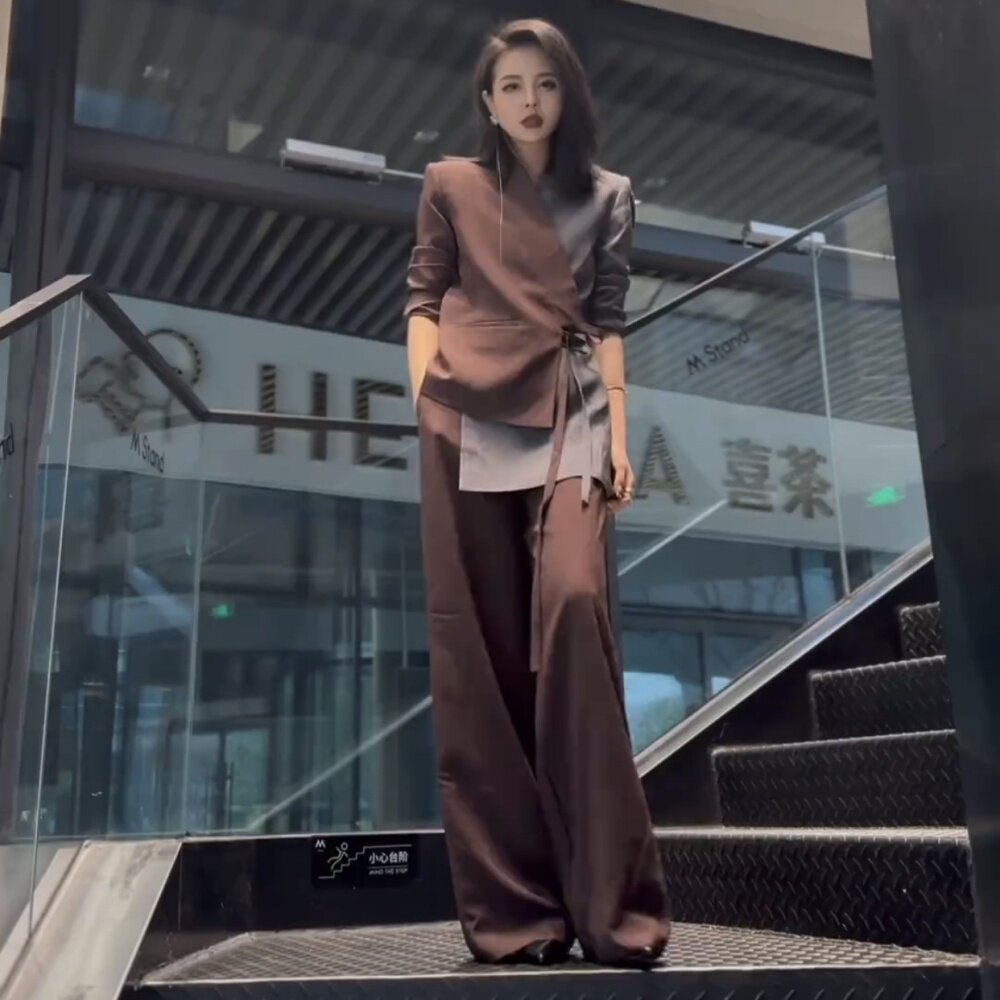 韩版小西装港风复古两件套装女