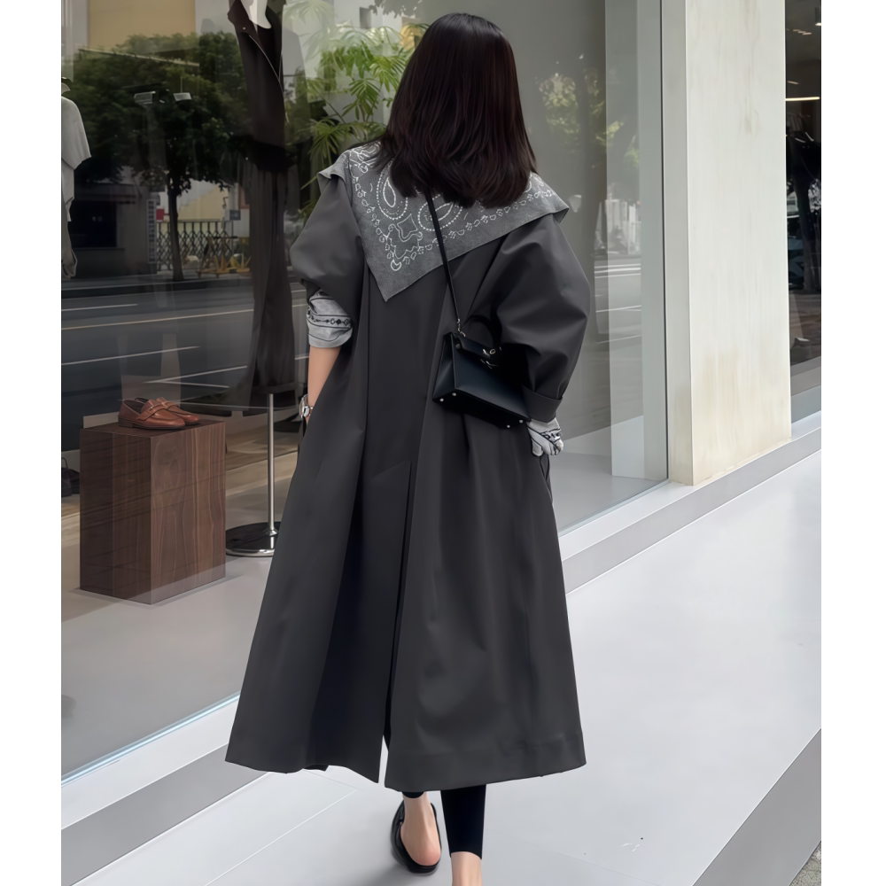 中长汉服款百搭黑色风衣外套