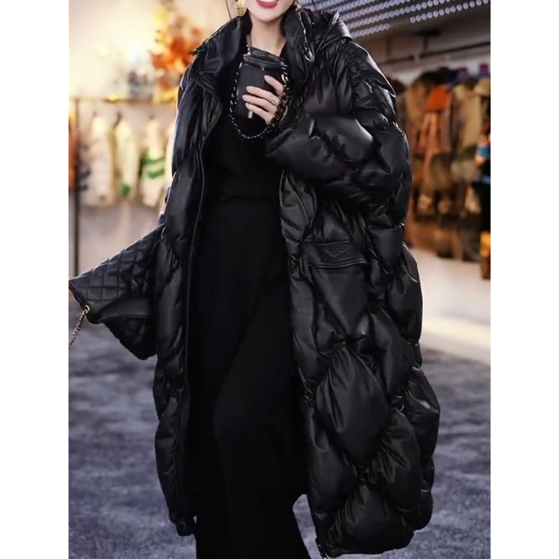 2026春季年新款亮面连帽90羽绒服女中长款女生宽松女生加厚外套潮