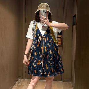 連體短褲 2025年夏季 洋氣甜美可愛卡通碎花設計感背帶式 韓版 女 新款