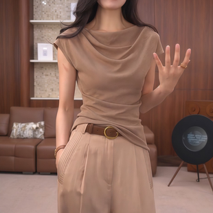 韩系运动休闲上衣夏季显瘦减龄汉服荡领短袖T恤时尚短袖小众上衣