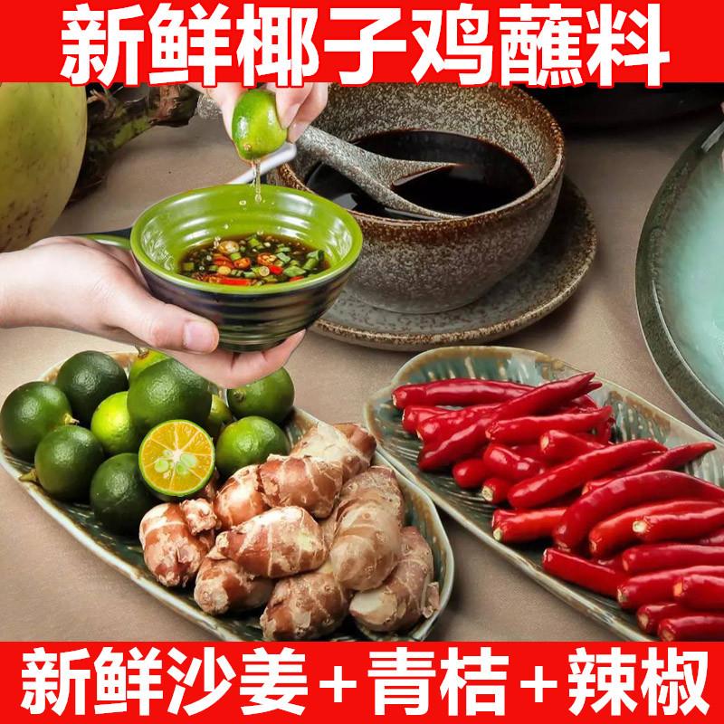 椰子鸡火锅蘸料新鲜沙姜青桔海南文昌鸡白切鸡配料青金桔调料汤