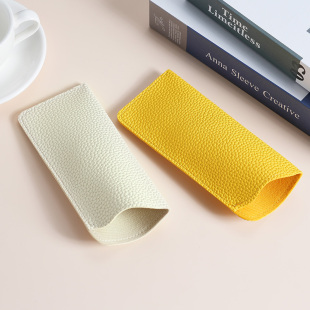 ins日系头层眼镜收纳包高级感荔枝皮质感软皮便携小众皮质眼镜袋