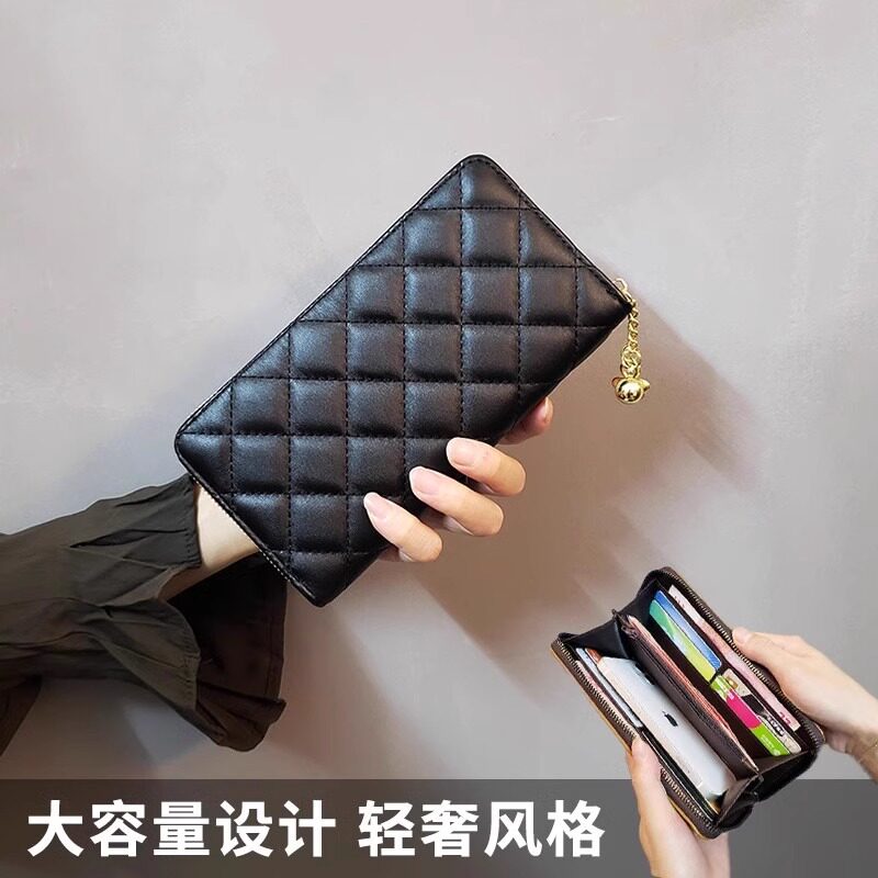 菱格纹女士钱包长款多功能皮夹时尚卡包拉链钱夹随身便携手拿包