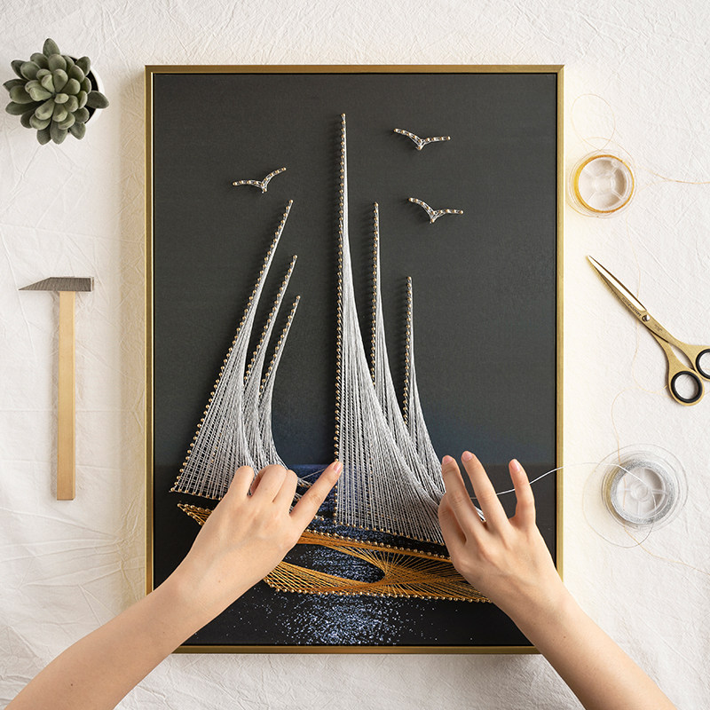 弦丝画创意帆船手工diy创意礼物一帆风顺绕线材料包钉子画送长辈,家居饰品,DIY/数字油画,淘宝优惠券,粉丝福利购,淘宝优惠卷