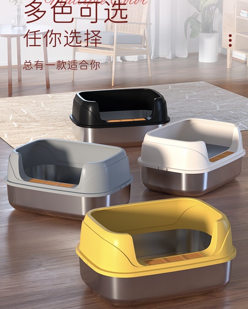 超大号不锈钢猫砂盆缅因猫XL码开放式防外溅加厚加高围栏猫咪厕所