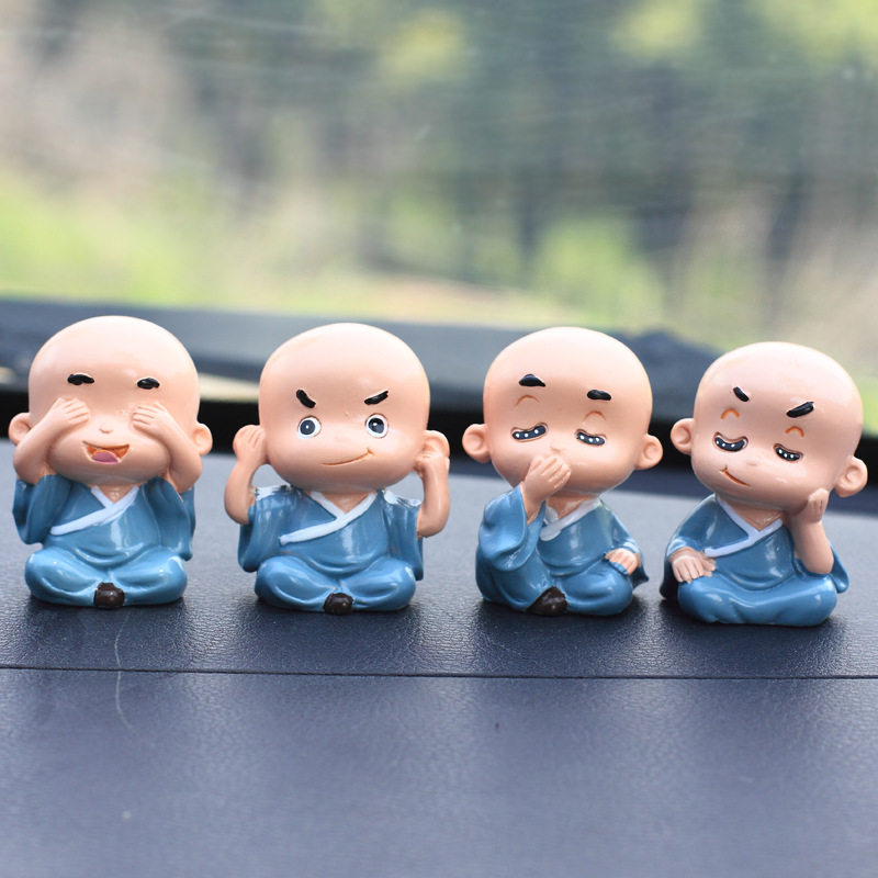 卡通可爱布衣四个小和尚汽车摆件创意四不小沙弥车载装饰家居摆设