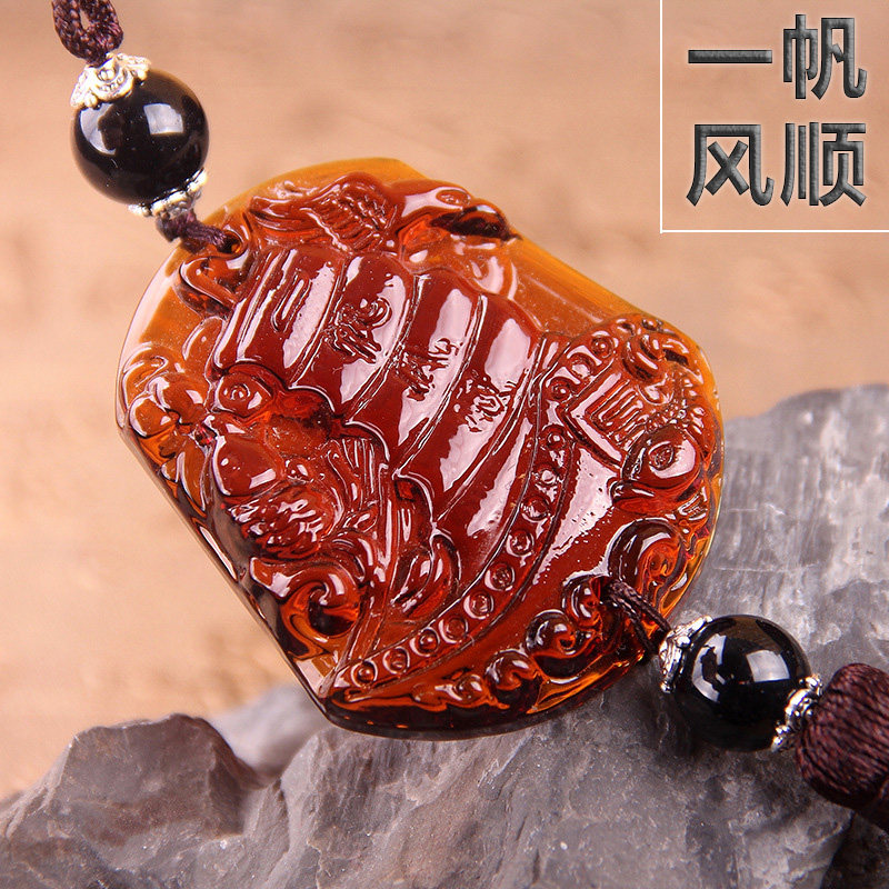 创意玻璃水晶琉璃一帆风顺汽车挂件保平安帆船车内后视镜挂饰吊坠