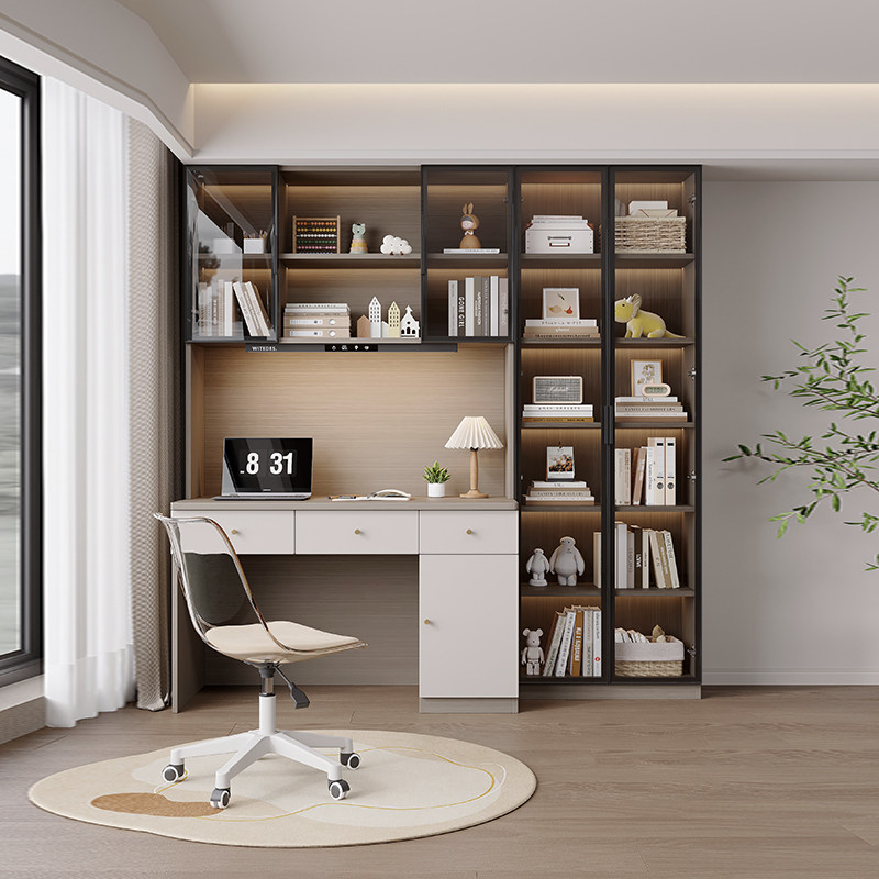 实木书桌学生家用房间卧室初高中学习专用桌写字桌书架一体电脑桌 - 封面