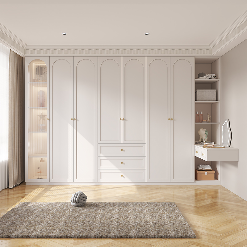 奶油风衣柜家用卧室梳妆台一体组合带转角书桌玻璃门衣橱储物柜,住宅家具,自由组合衣柜,淘宝优惠券,粉丝福利购,淘宝优惠卷