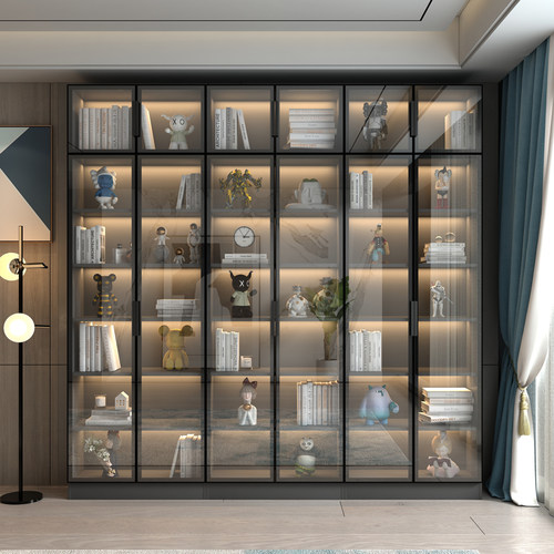 轻奢书架现代简约书柜防尘展示柜