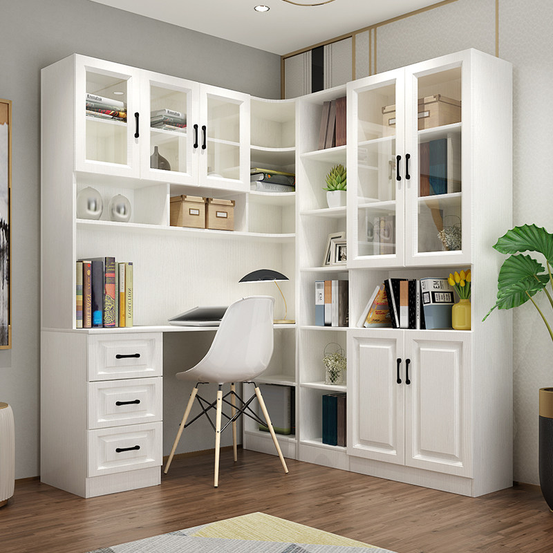 转角电脑桌卧室家用书桌书架一体学生实木办公写字桌初高中生专用