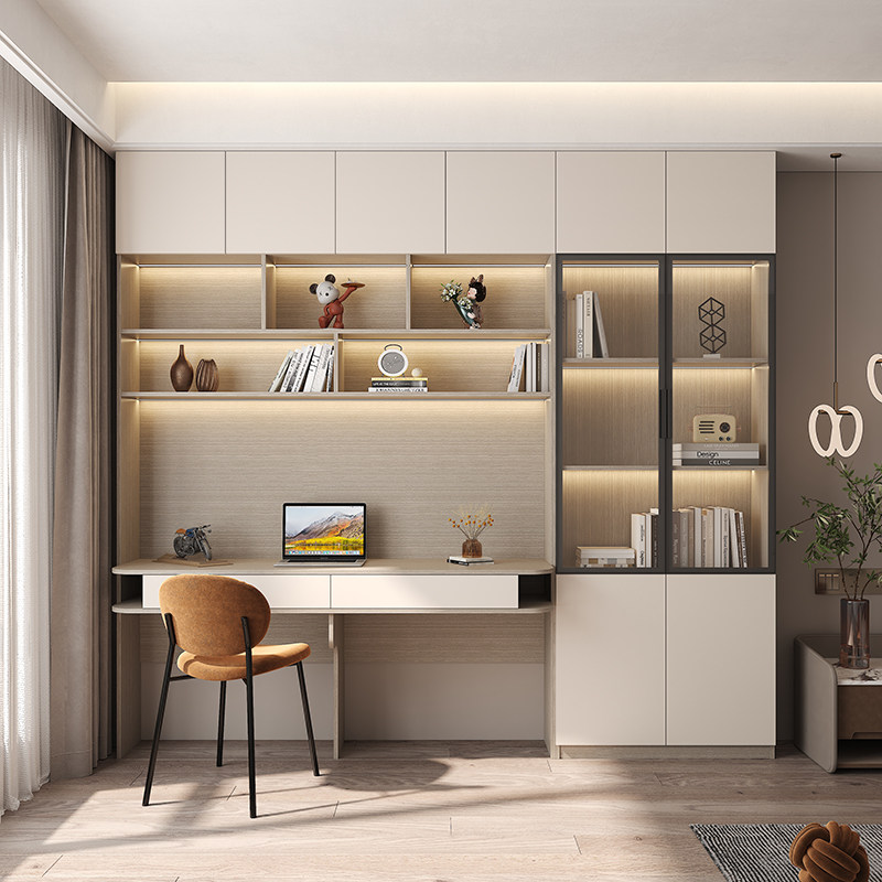 书桌书柜一体整墙到顶