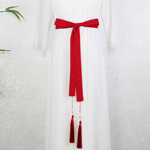 棉麻简约百搭纯色流苏腰带配饰