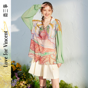 两三事梵高艺术花野芳菲露背雪纺衬衫