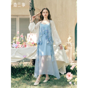 【一一专享】两三事零点潮声荷叶边蕾丝花朵吊带裙连衣裙