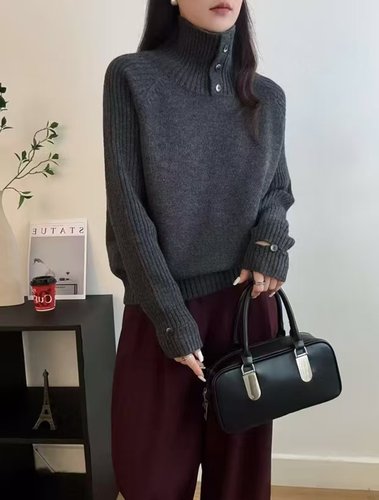 2025秋冬新款韩版宽松高领长袖针织衫女洋气时髦高级感毛衣8060