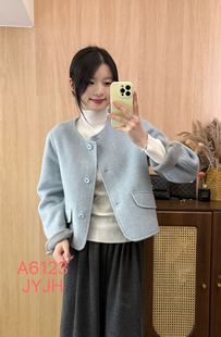 欧洲站25秋冬新款 小个子宽松显瘦小香风外套6123 双面羊绒大衣短款