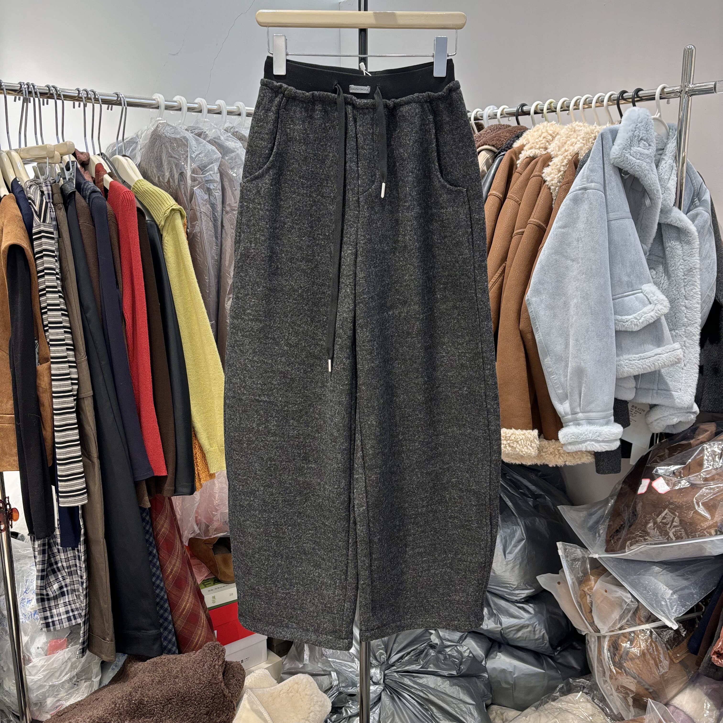 GMS歌玛索2025冬季新款韩版百搭加厚羊绒裤女直筒阔腿休闲裤36560