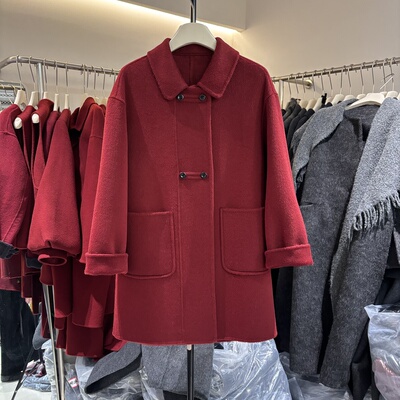 双面羊绒大衣女中长款2025冬季新款高级感翻领小个子羊毛呢外套
