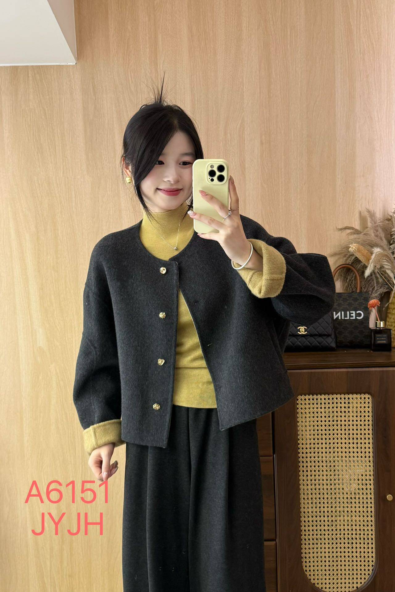 2025年冬季韩版女装时尚气质圆领双面羊毛短外套圆领毛呢外套6151