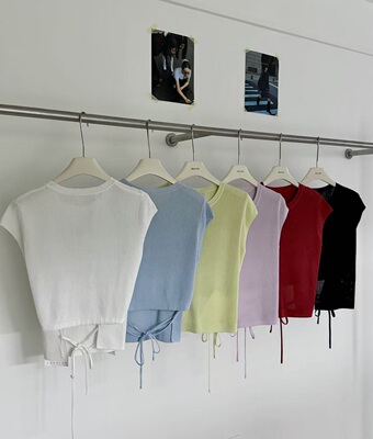 2026夏季新款韩系圆领简约飞袖后背系带冰丝针织衫女潮6959