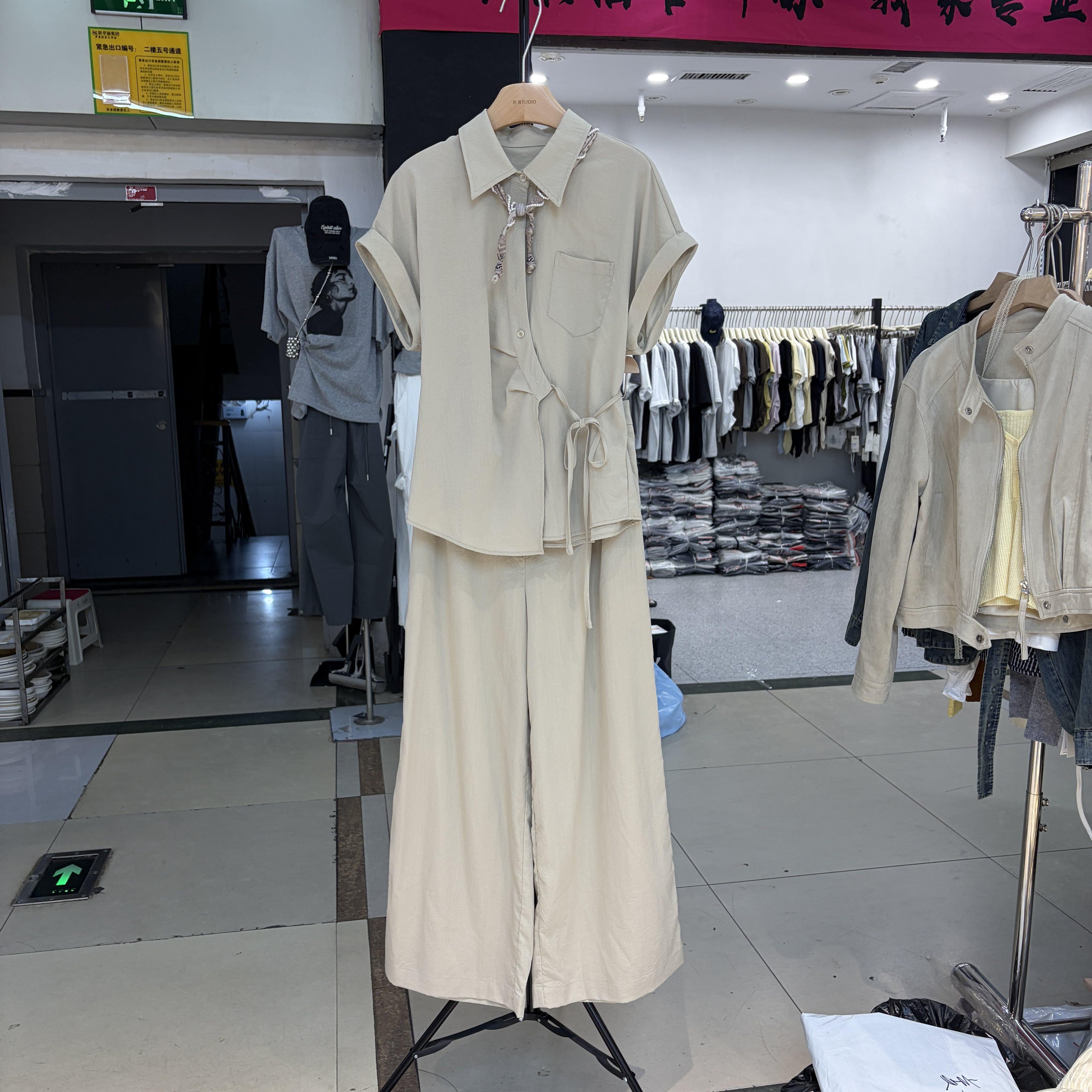 老钱风不规则系带短袖衬衫套装女2026夏季新款显瘦阔腿裤两件套潮