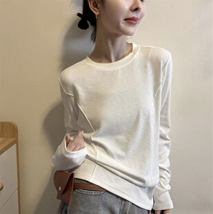 韩系简约风圆领长袖T恤女2026春季新款宽松百搭打底衫上衣潮31310