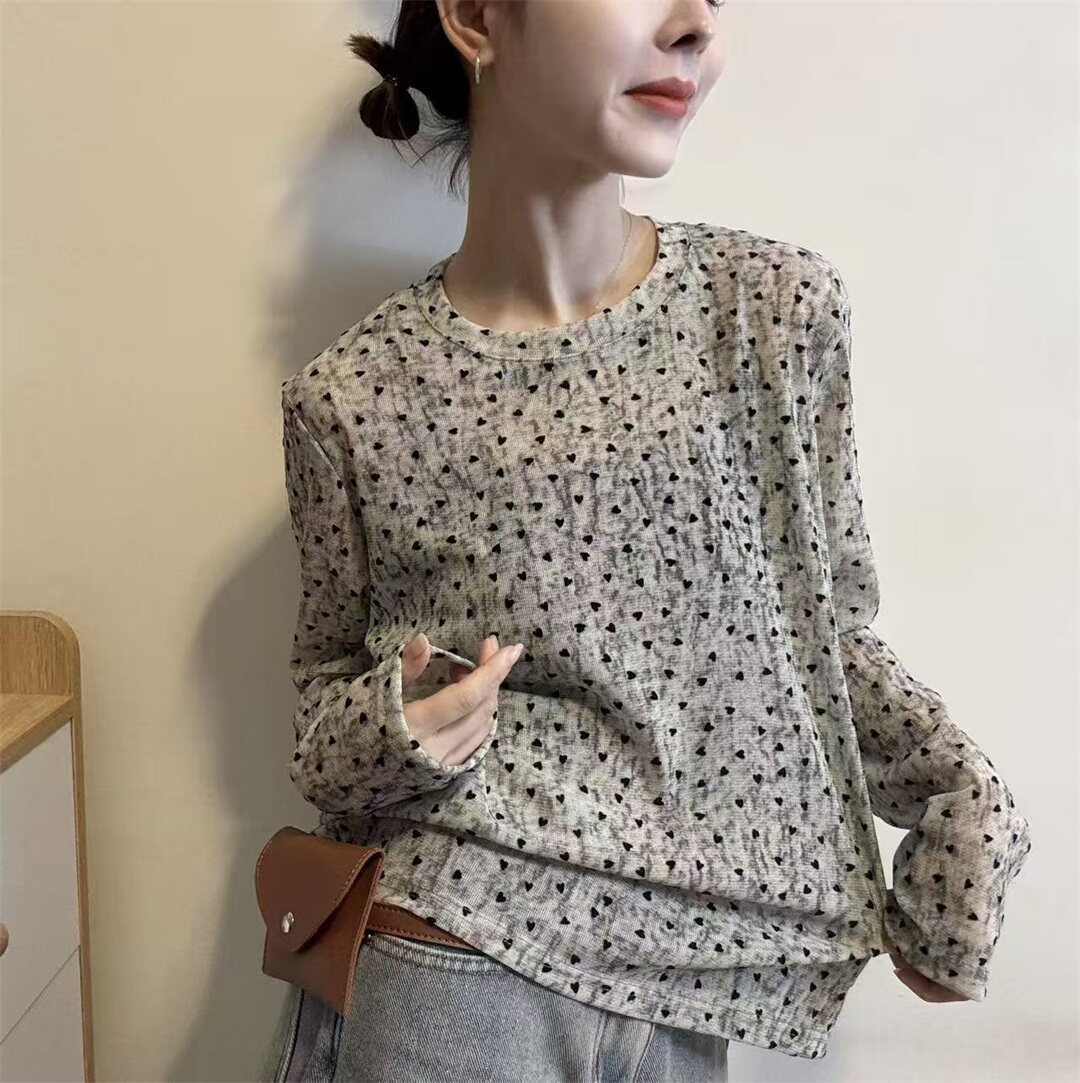 韩系设计感小众波点长袖T恤女春夏通勤风显瘦百搭打底衫上衣31317