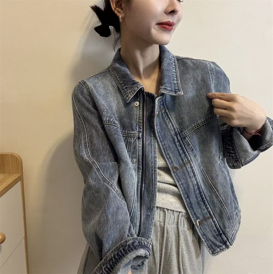 复古牛仔外套女2026春夏新款短款宽松百搭翻领夹克休闲上衣潮8160