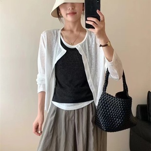 2025早秋新款 欧洲站薄料防晒上衣女潮 时尚 百搭圆领高级感针织开衫