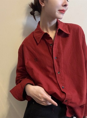 欧洲站磨毛高级感衬衫女冬季新款长袖翻领纽扣宽松时尚上衣25853