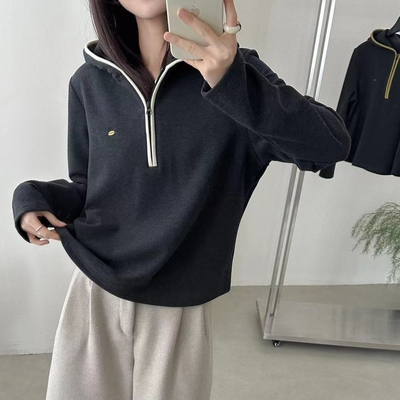 欧洲站正品半拉链连帽卫衣打底衫女冬季新款加厚保暖减龄上衣0153