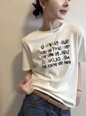 通勤风字母印花短袖T恤女2026夏季新款宽松百搭减龄上衣32030