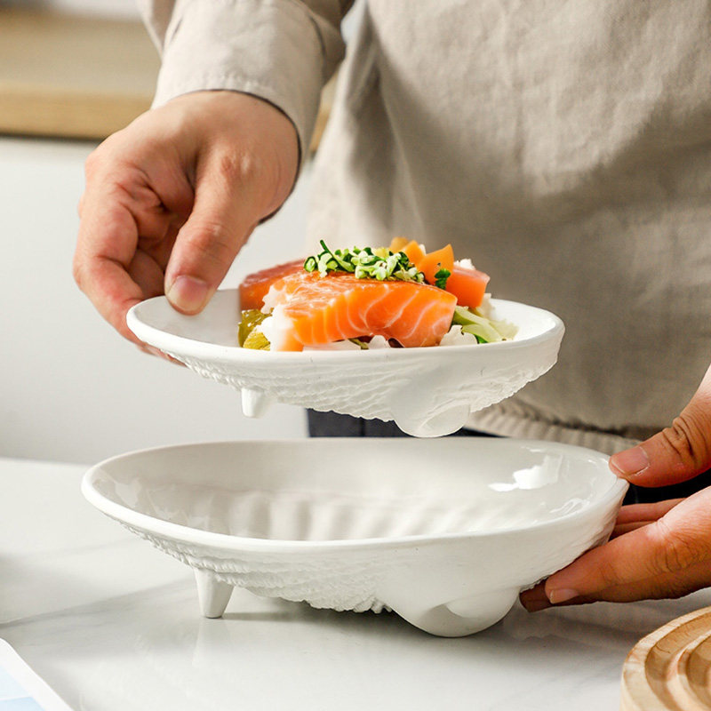 陶瓷鲍鱼壳碟纯白异形分子料理