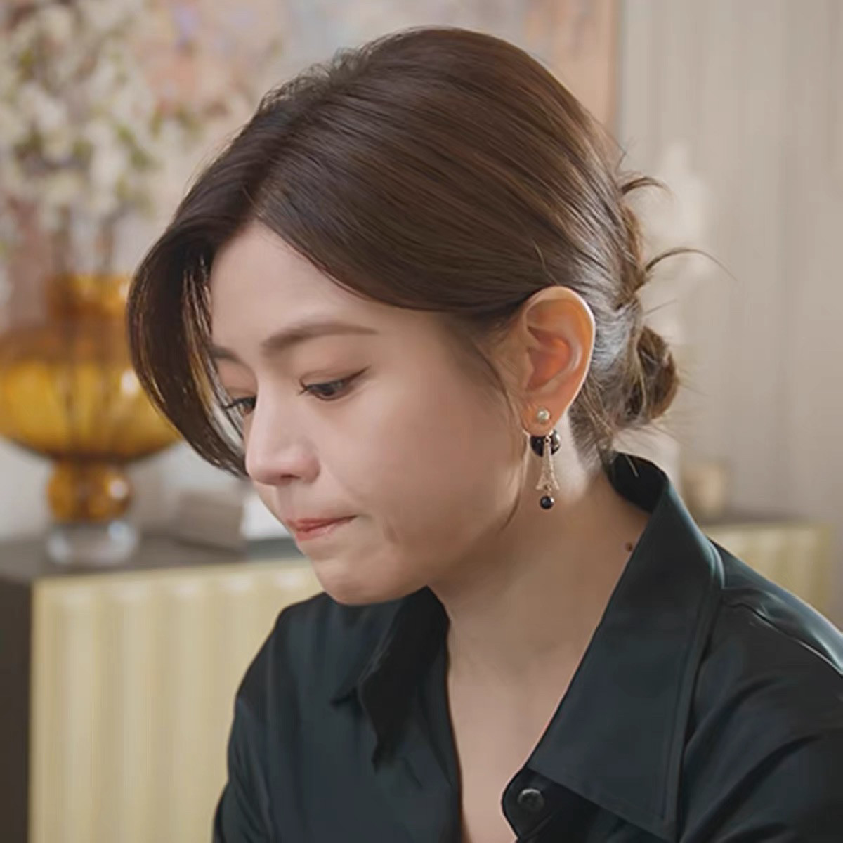 亲爱的仇敌陈凯西同款耳环陈妍希铁塔黑珍珠耳钉气质高级感耳饰女