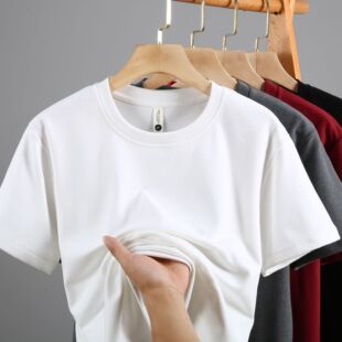 打底衫 短袖 潮流体恤上衣 t恤加厚圆低领保暖修身 280G双面德绒半袖