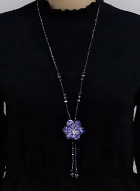 亚克力紫色花朵毛衣链长款高级感轻奢小众项链流苏