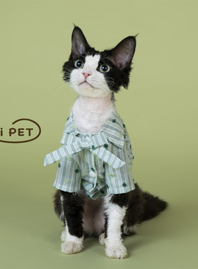 HOiii PET韩版领结花点衬衫德文猫衣服无毛猫衣服纯棉可爱透气
