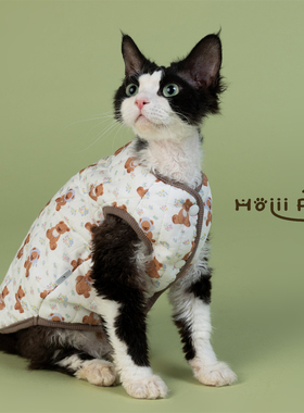 HOiii PET小熊夹棉马甲德文猫衣服加绒加厚无毛猫棉衣保暖居家韩