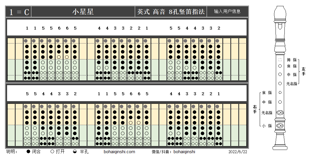 竖笛指法谱制作工具|软件|高音竖笛c/f/g/bb调所有半音指法