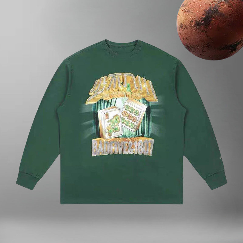 李宁x1807限定联名少不入川纯棉印花打底秋冬绿长袖t恤ahsr647