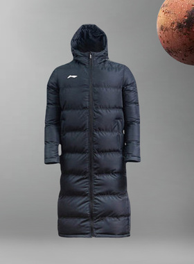 李宁棉服冬季男中长款过膝加厚保暖风外套连帽长款大衣AFMR463