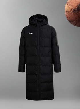 李宁男子冬季新款过膝加厚保暖运动中长款棉服棉袄AFMR481