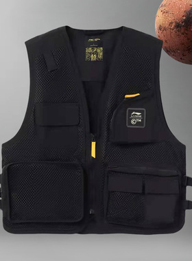 李宁正品工装马甲男女同款夏新款开衫无袖宽松多口袋外套AMDR057