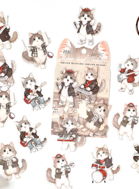 ZABC猫咪主题PET贴纸 萌爪社团 卡通插画可爱小猫手账装饰防水贴