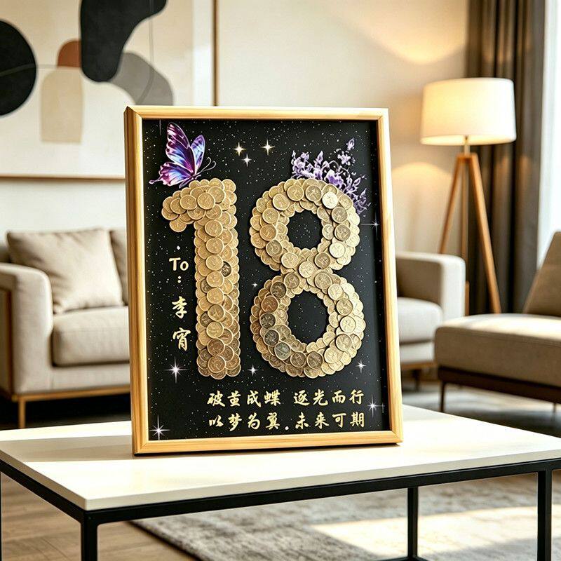 18岁成人礼女儿硬币蝴蝶相框手工diy材料送朋友儿子生日礼物摆件