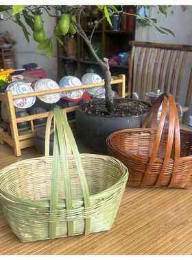 竹制品手工竹编篮子手提篮花篮零食糕点篮竹制品水果篮竹筐收纳