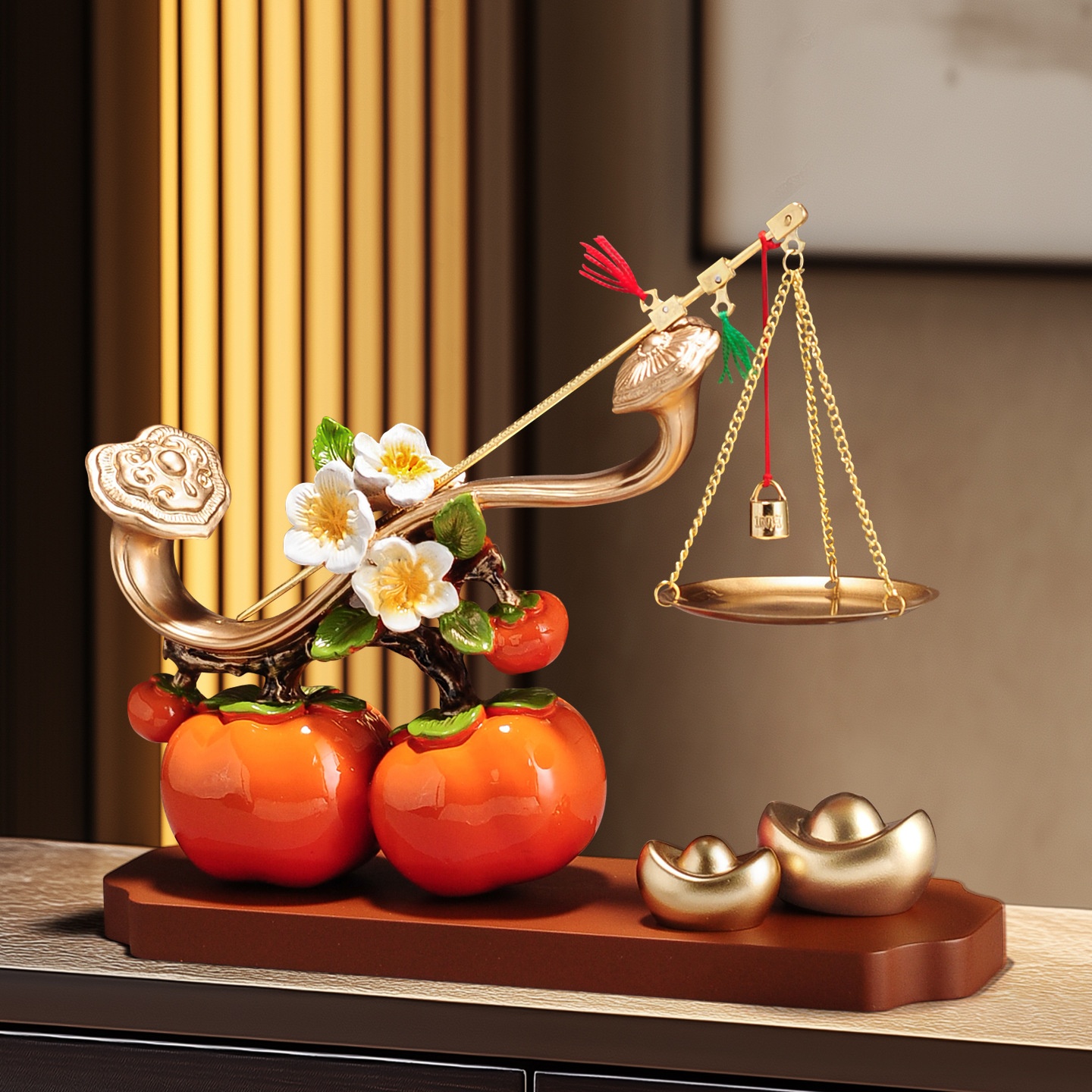 柿柿称心如意柿子摆件客厅玄关电视柜酒柜装饰品搬家乔迁新居礼物