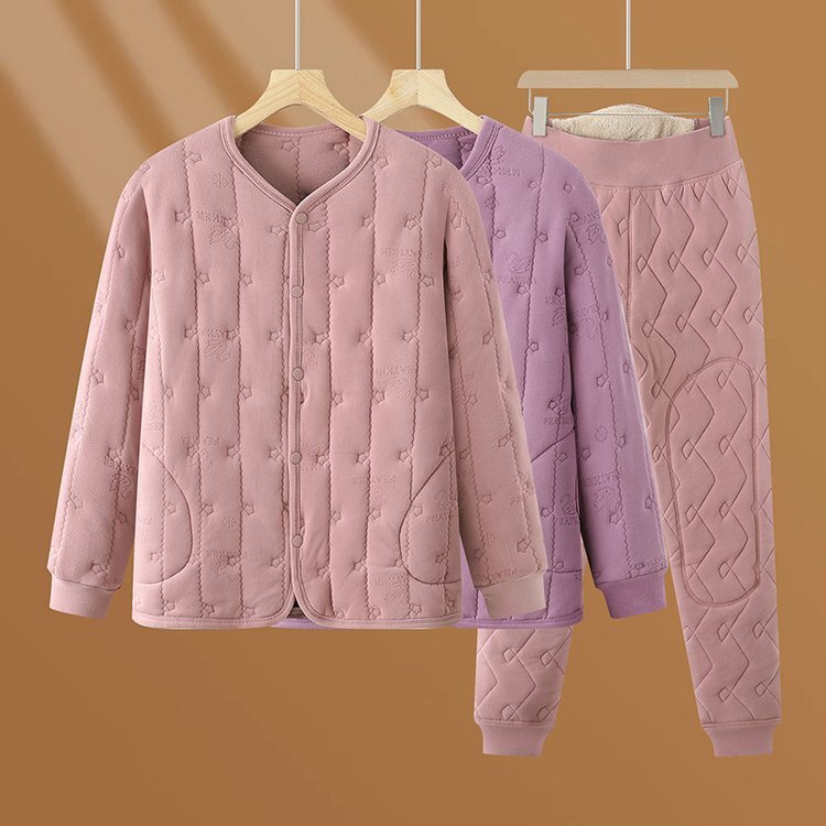 中老年人女秋冬保暖内衣套装冬季妈妈装加绒加厚打底衫老人保暖衣